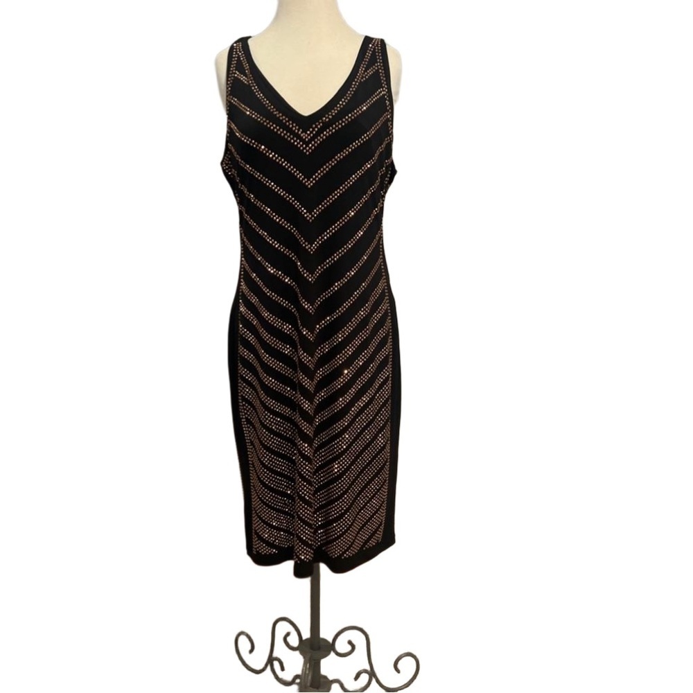 Carmen Marc Valvo Black and Rose Gold Studded Bodycon Dress - XL